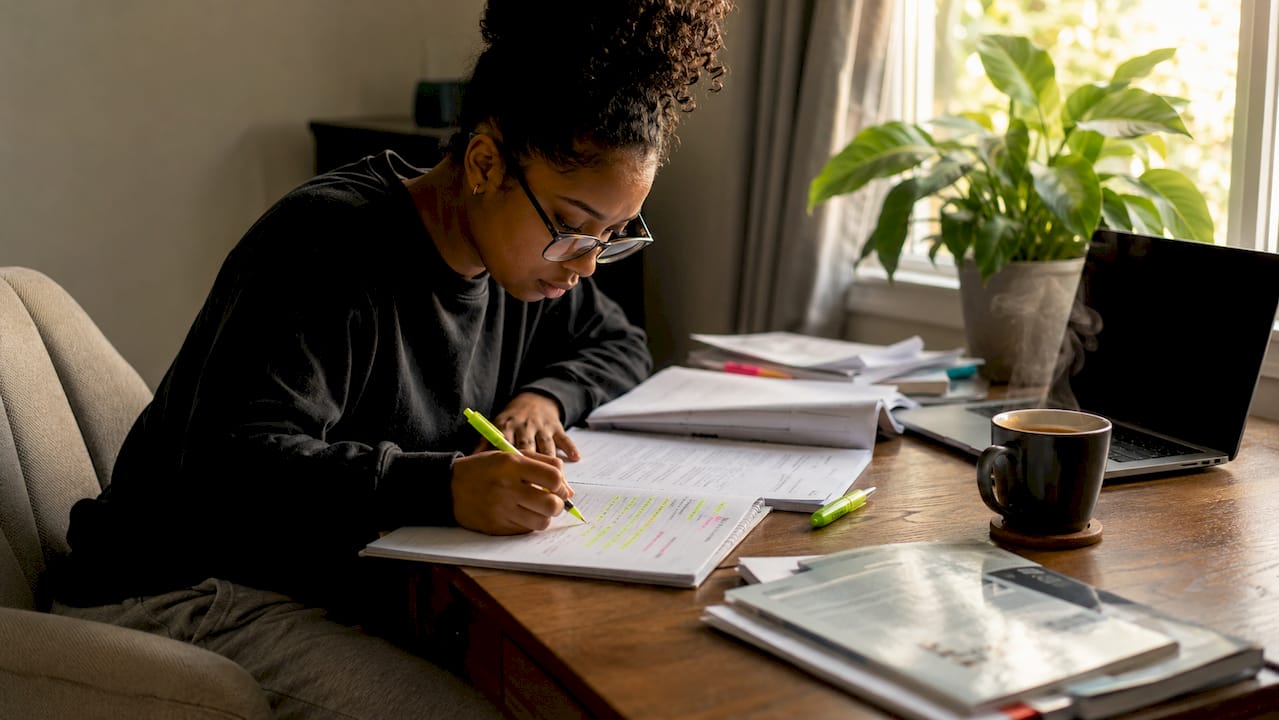 Contractor studying roofing license exam materials