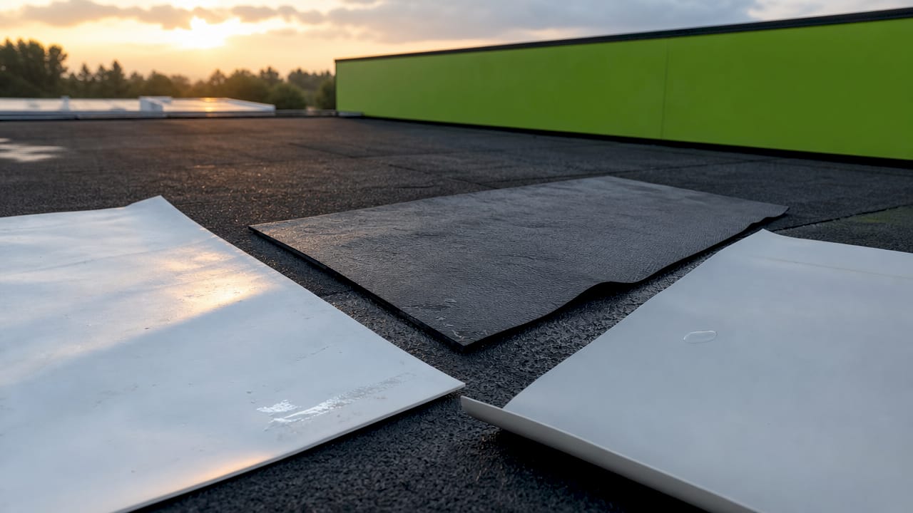 Close-up of flat roofing membrane samples