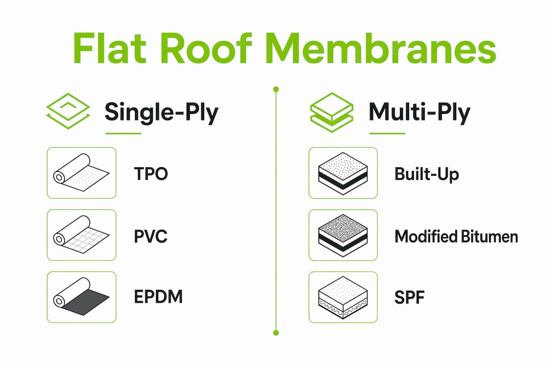 Infographic comparing flat roof membrane types