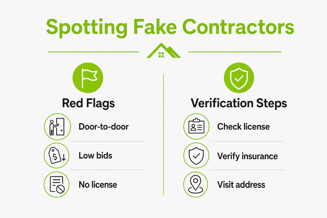 Infographic comparing red flags and verification steps