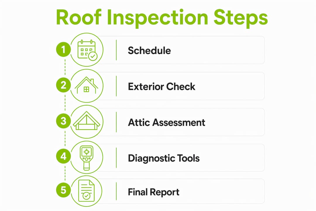 Infographic outlining steps of post-repair roof inspection