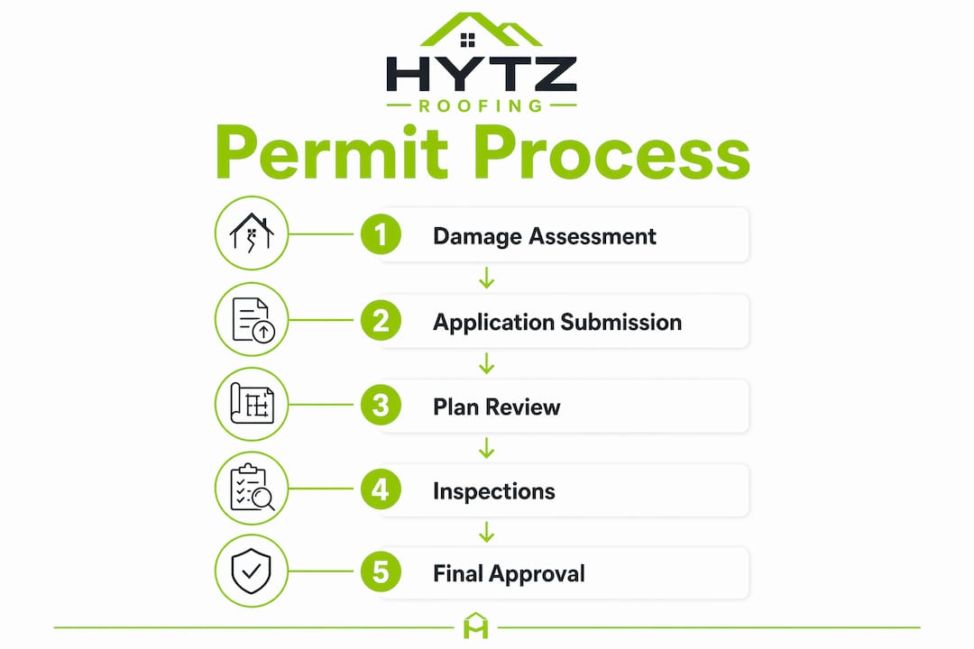 Infographic illustrating roofing permit process steps