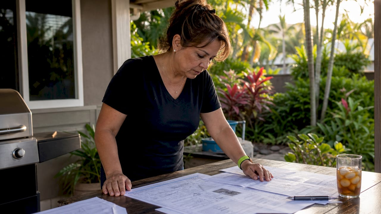 Homeowner reviewing roofing permit documents