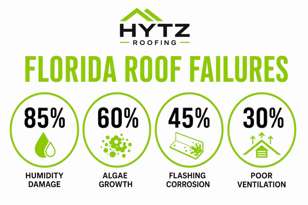 Infographic showing key humidity-related Florida roof failure stats