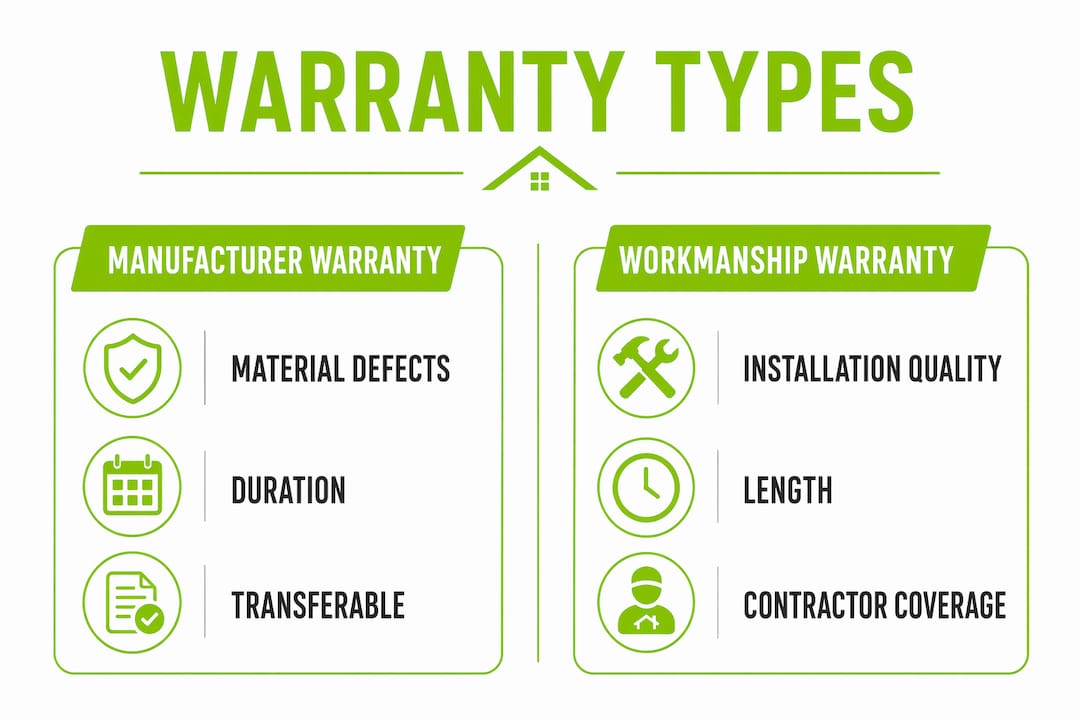 Infographic comparing manufacturer and workmanship roof warranties