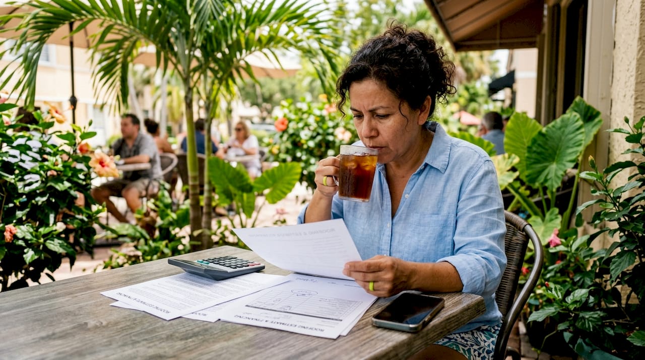 Florida homeowner reviewing roofing financing papers