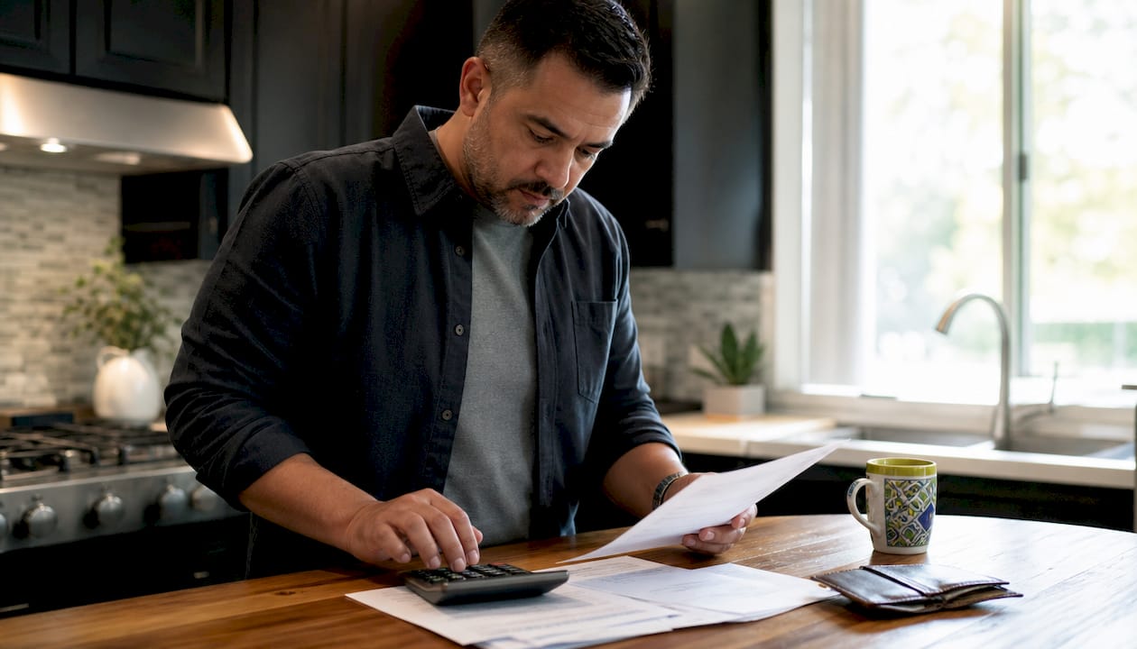 Homeowner reviewing emergency roof financing documents