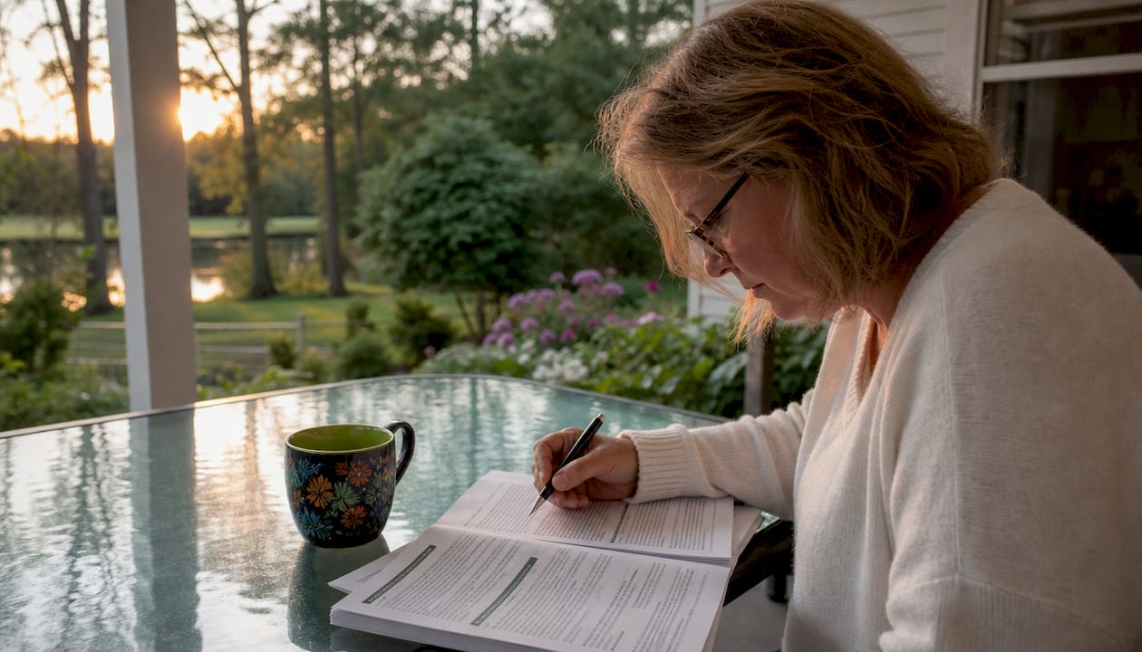 Woman reviewing homeowners insurance papers