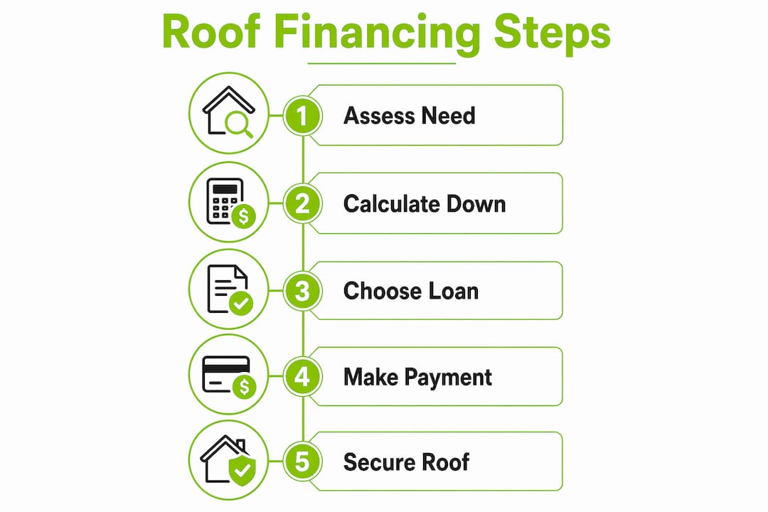 Infographic illustrating roof financing steps for homeowners
