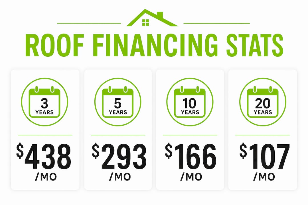 Infographic illustrating monthly payments by roof financing term length