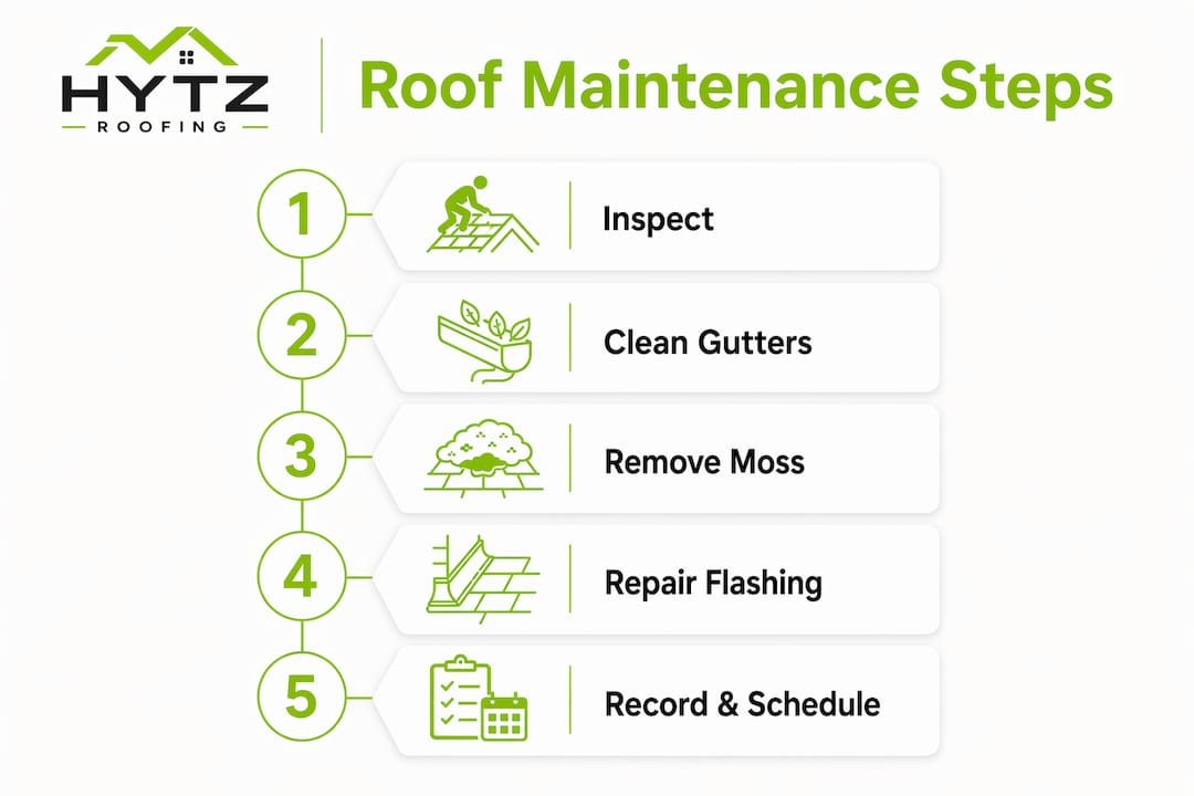 Infographic with preventive roof maintenance steps