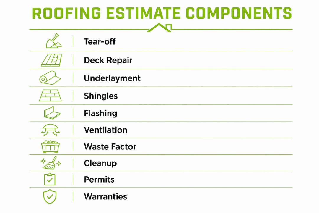Infographic showing roofing estimate component steps