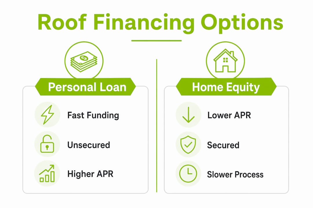 Infographic comparing roofing personal loan and home equity financing options