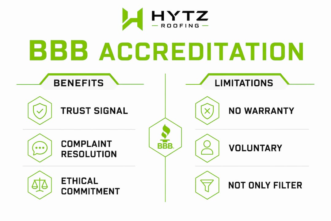 Infographic comparing benefits and limitations of BBB accreditation