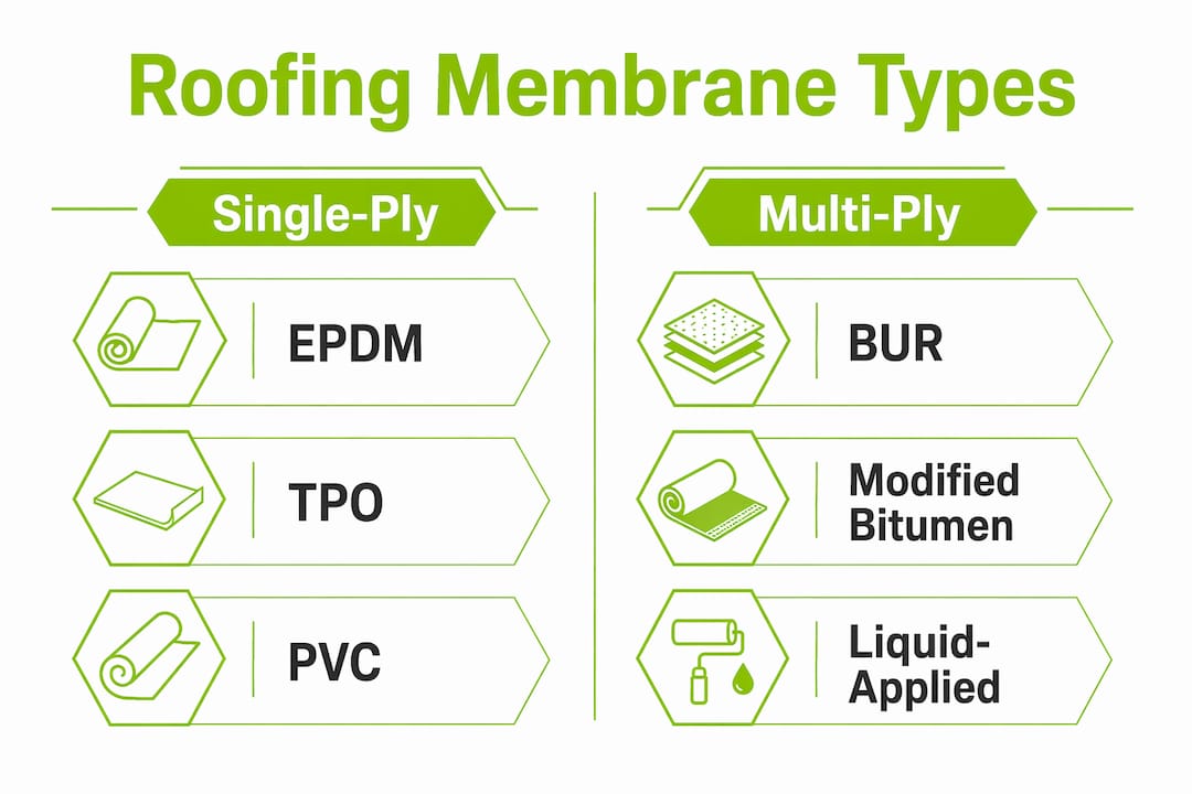 Infographic showing types of roofing membranes comparison