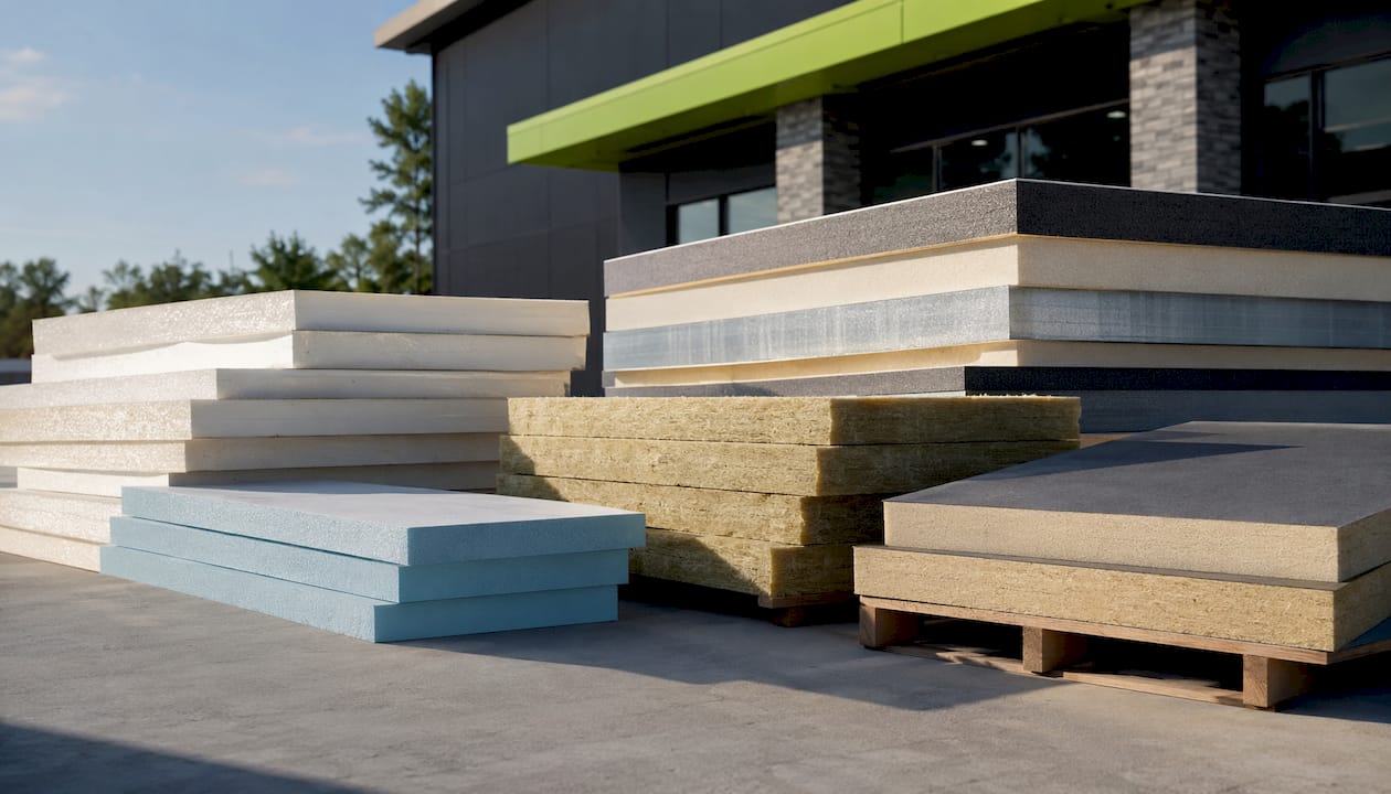 Overhead view of commercial roof insulation materials