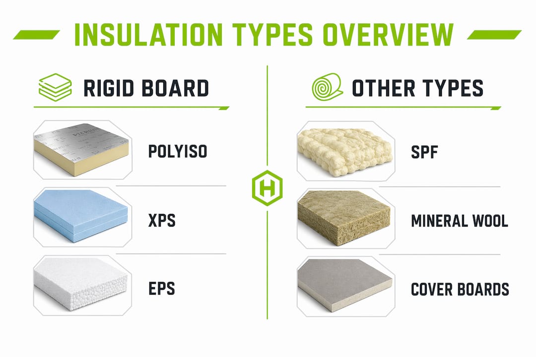 Infographic comparing commercial roof insulation types