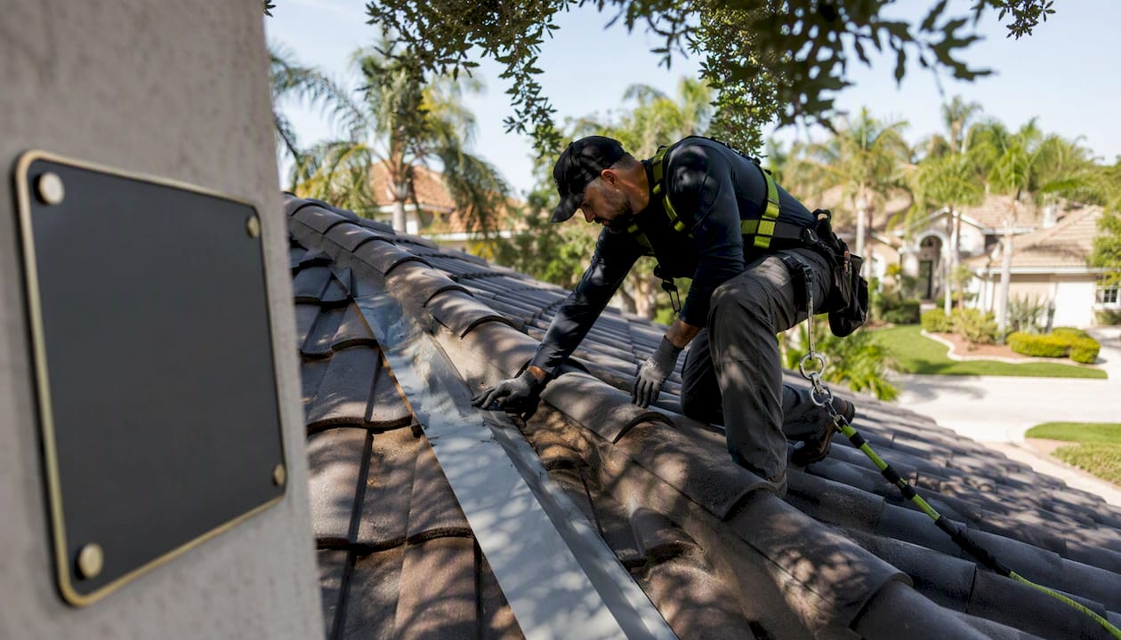 Roof inspector checking residential roof details