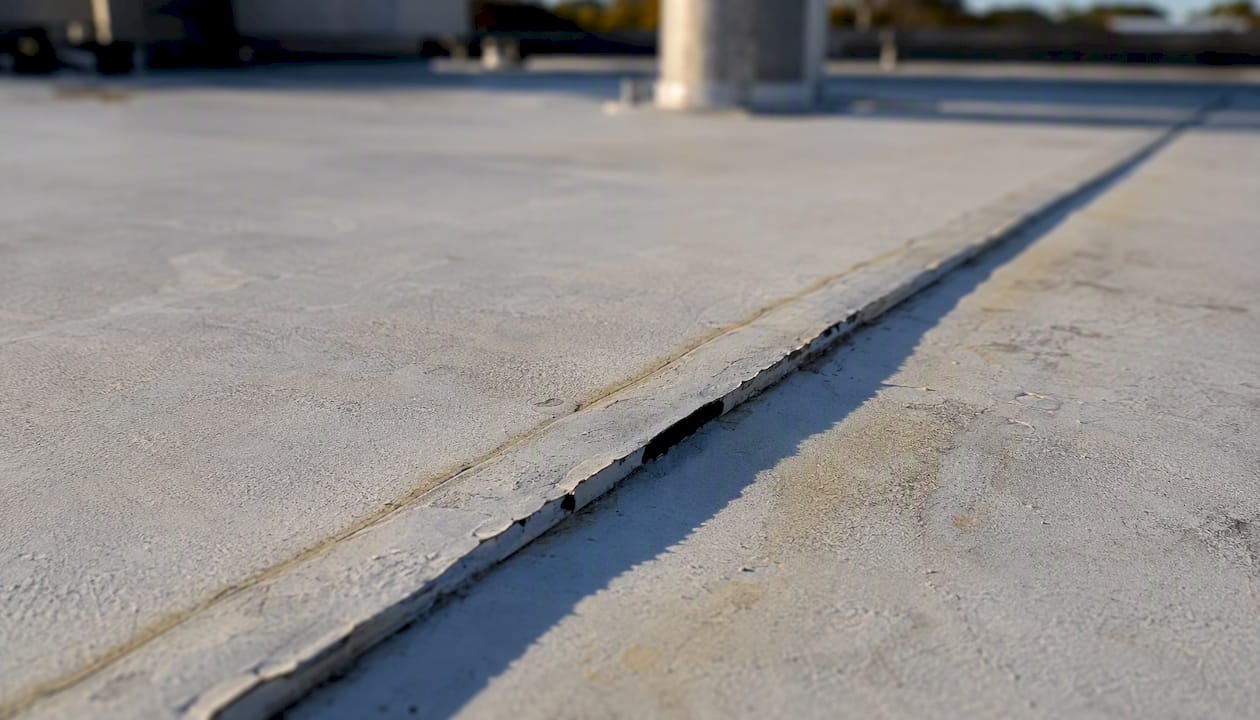 Lifted and open seam detail on TPO roof