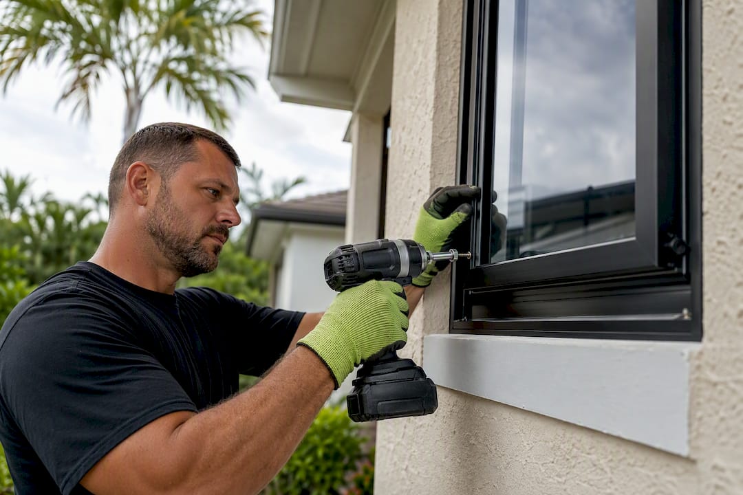 Installer securing an impact-rated window