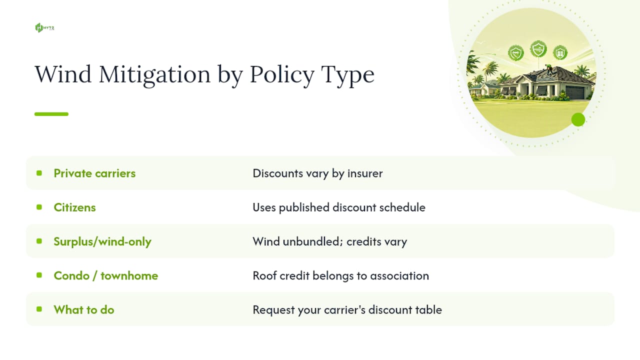 How Wind Mitigation Credits Apply Across Different Florida Insurance Policies — overview diagram