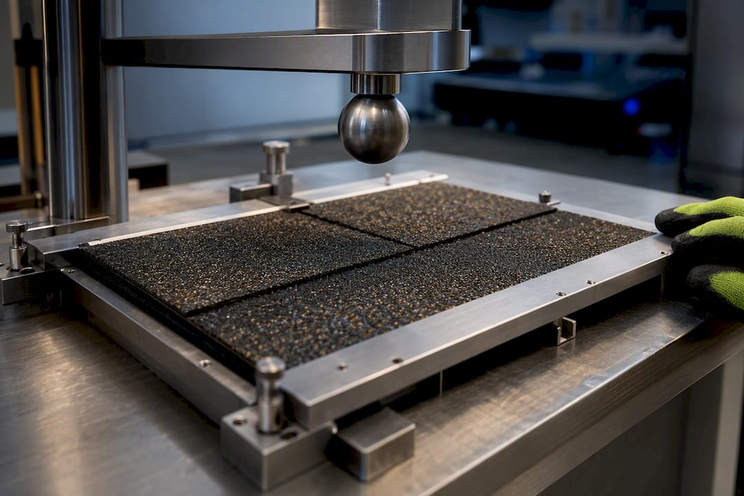 Steel ball above shingle impact test