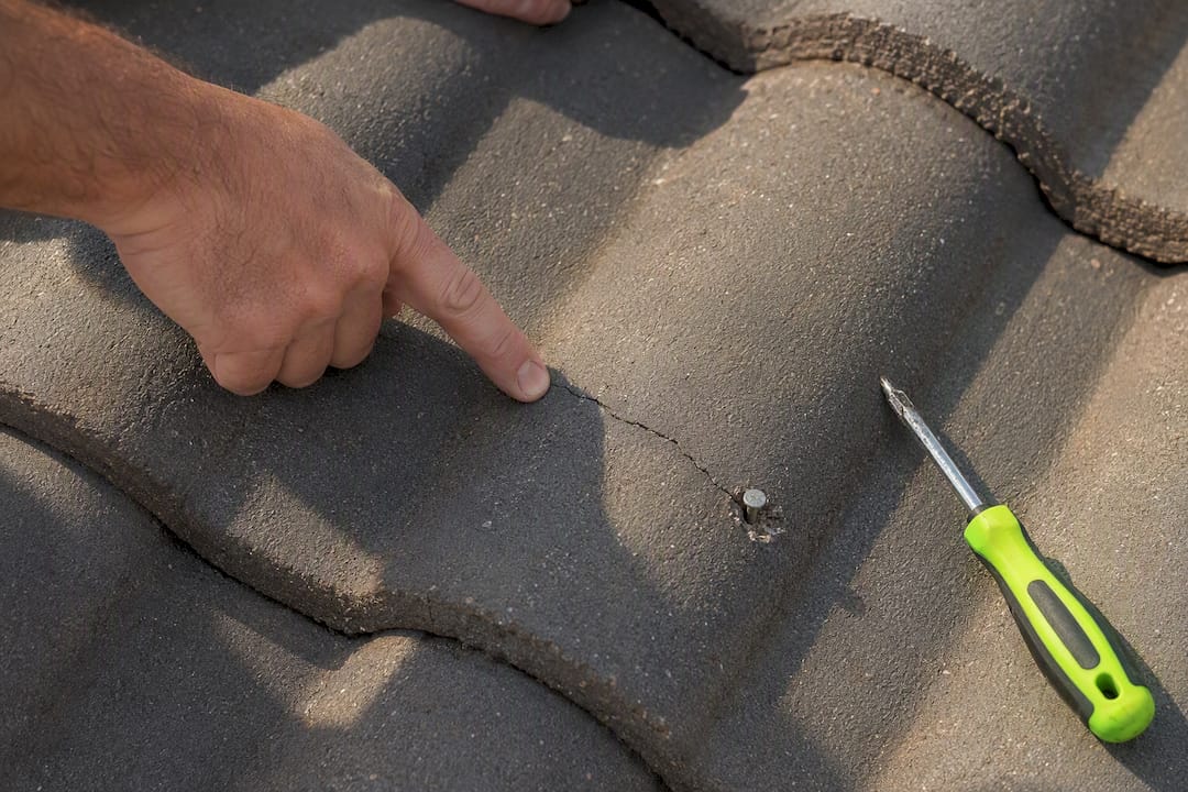 Cracked tile and exposed nail head