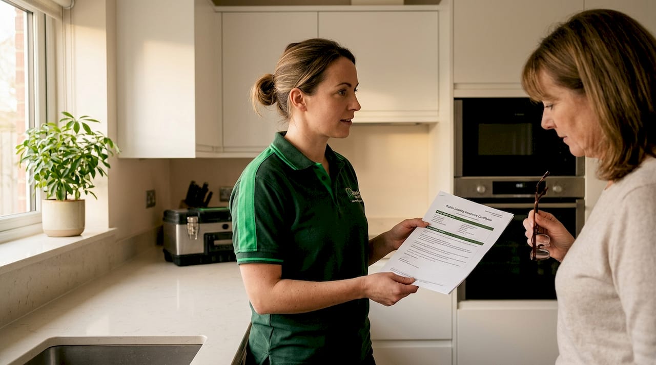 Contractor presenting insurance certificate to client