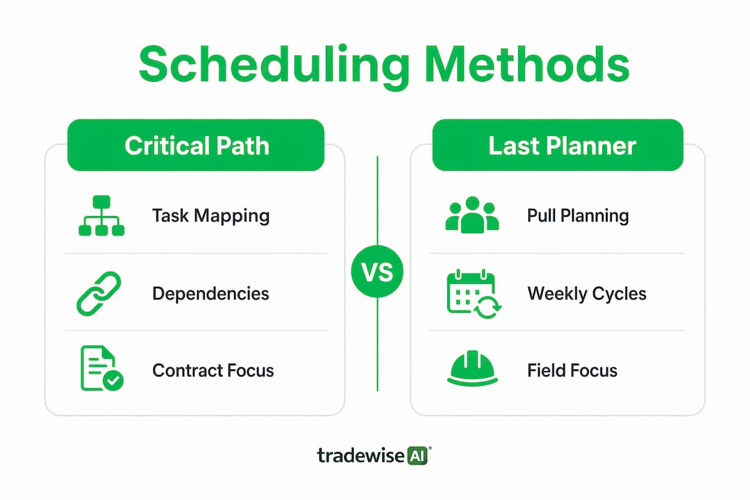 Infographic comparing CPM and LPS scheduling methods