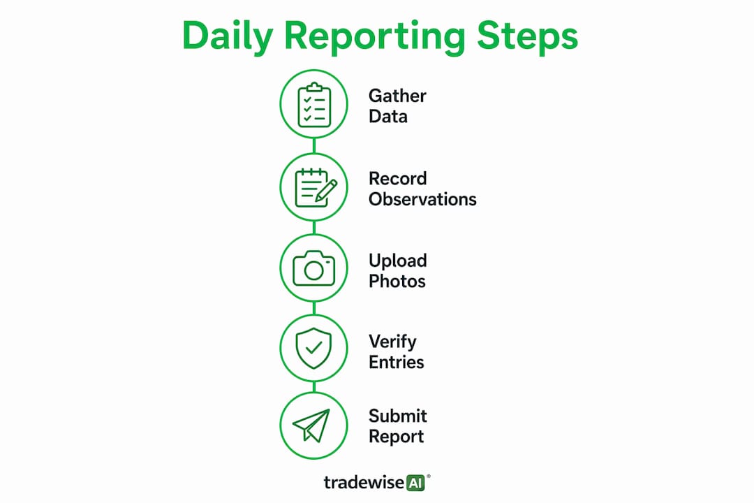 Infographic illustrating the daily construction reporting process