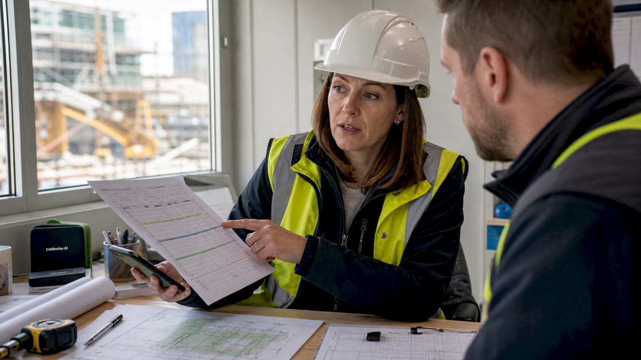 Site supervisor coordinating subcontractor schedules