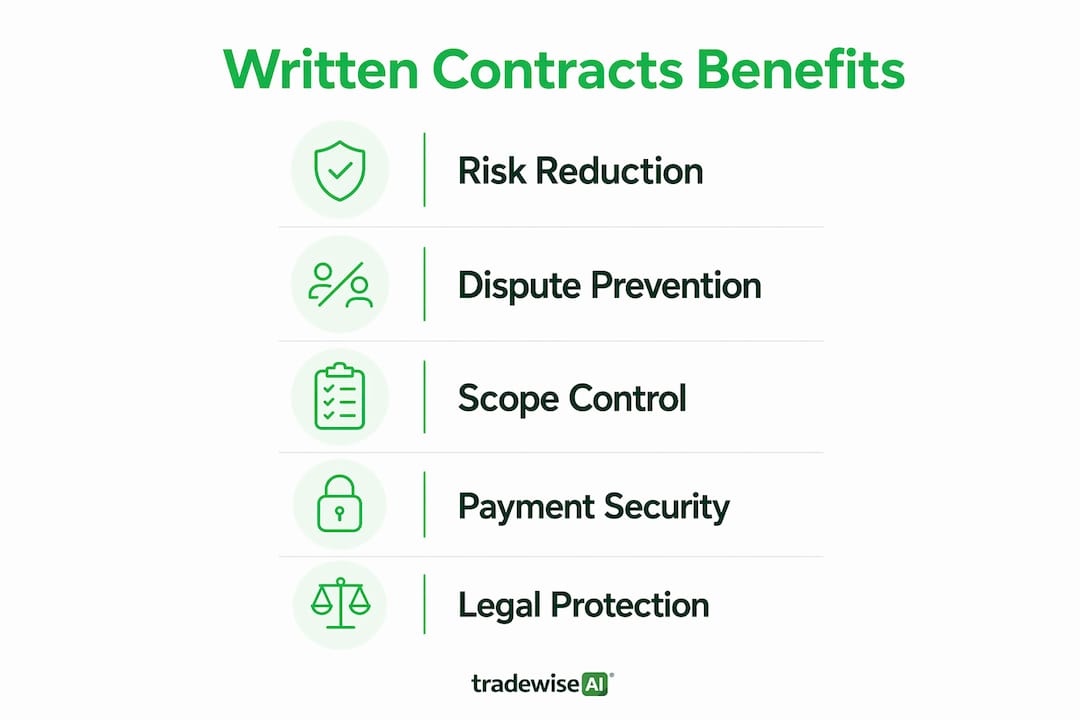 Infographic showing benefits of written contracts for builders