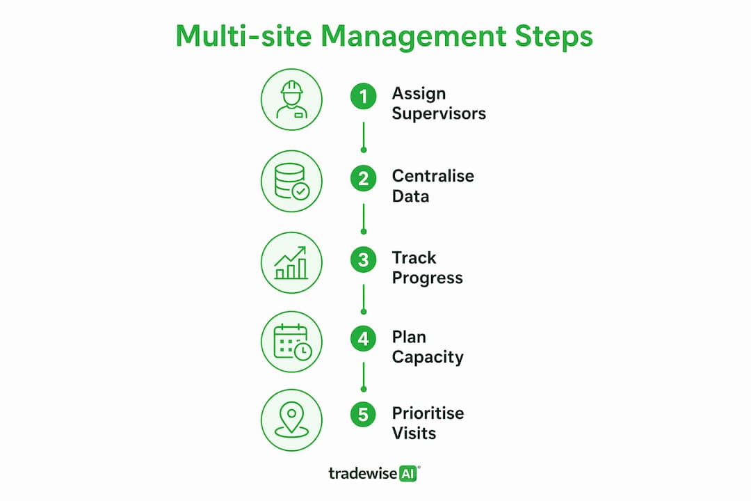 Infographic outlining steps for managing multiple construction sites