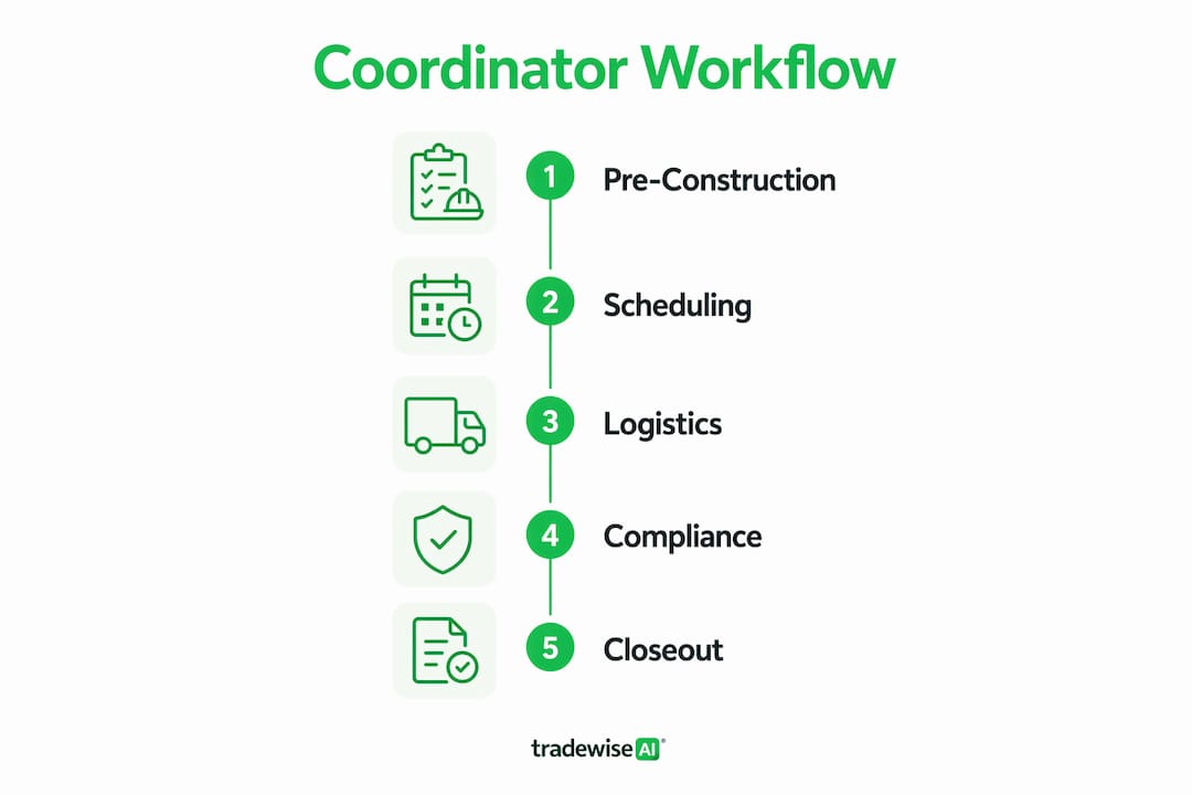 Infographic outlining construction project coordinator workflow