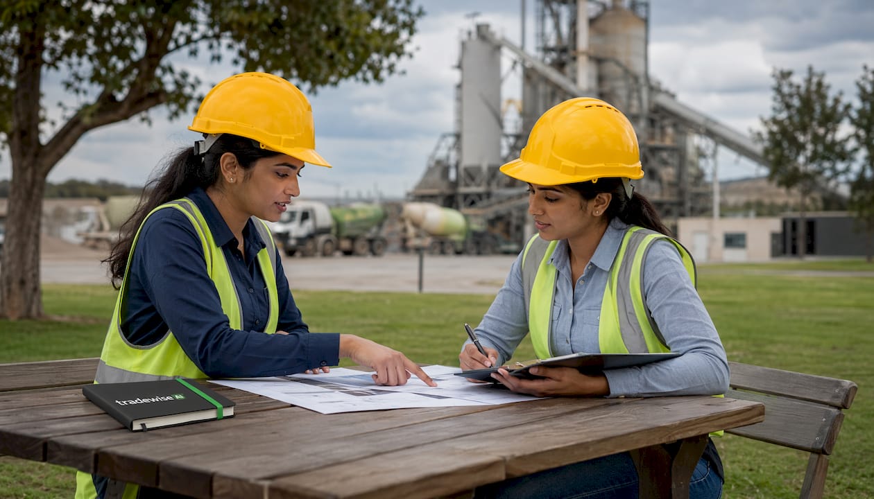 Plant managers discussing buy versus hire decisions at site