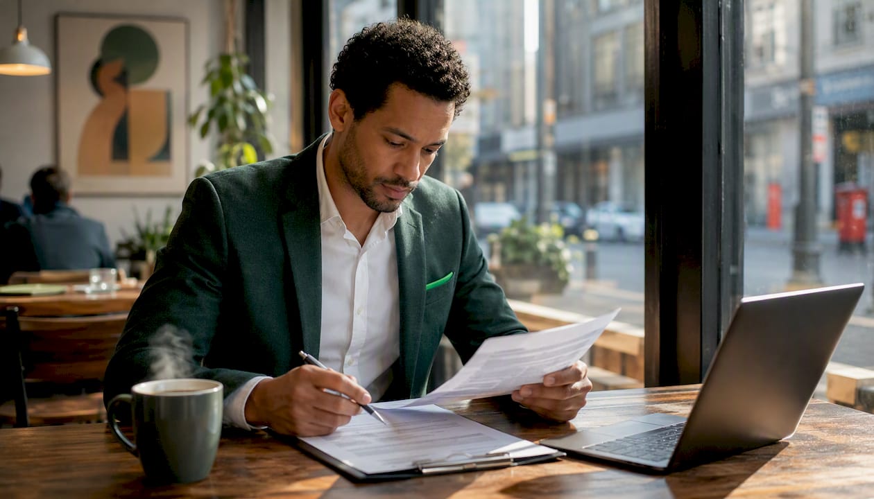 Trades manager reviewing GDPR documents