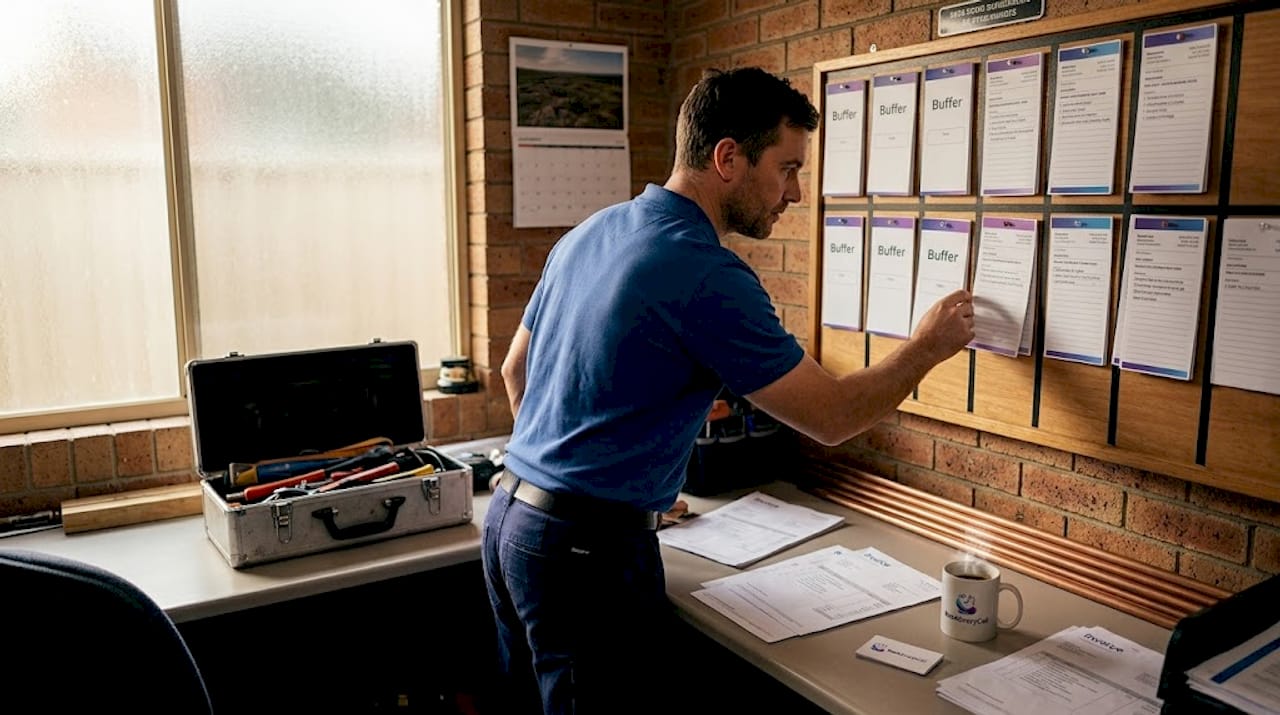 Plumber checks buffer slots on schedule board