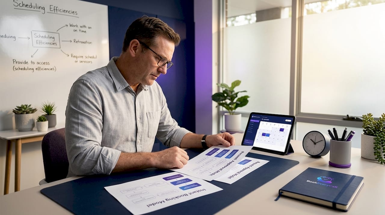 Manager reviewing booking workflow charts