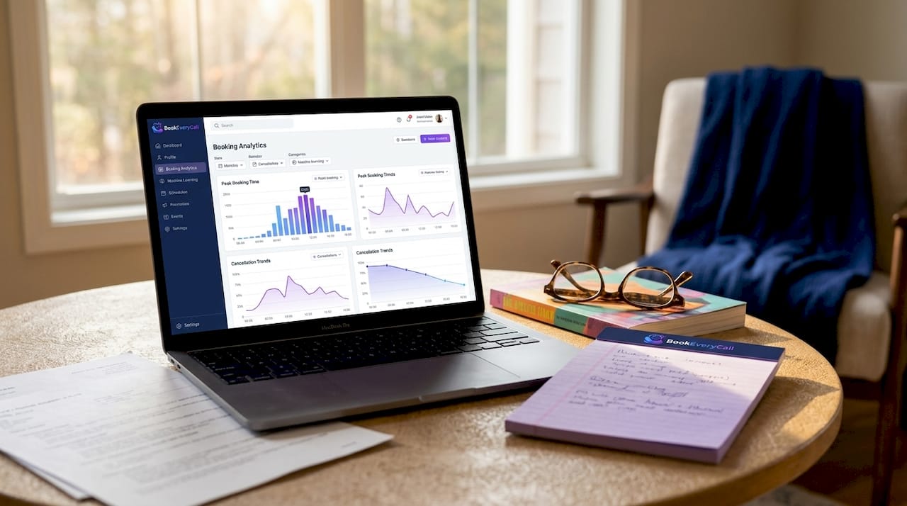 Close-up of scheduling analytics dashboard on laptop screen