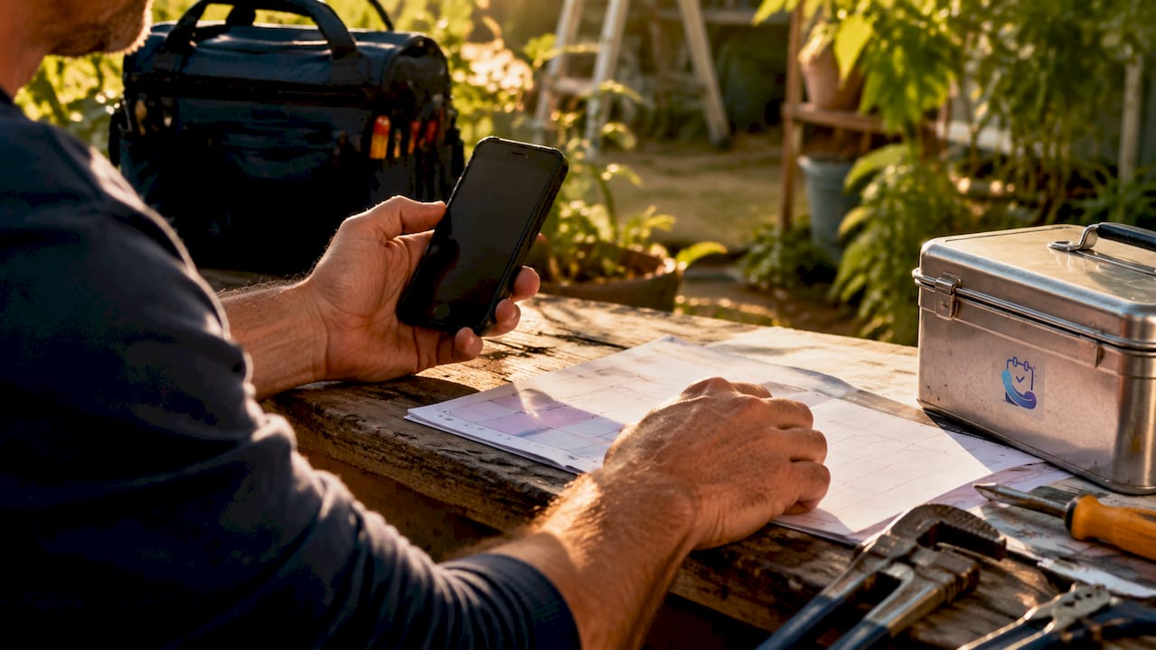 Tradesperson receiving automated SMS follow-up