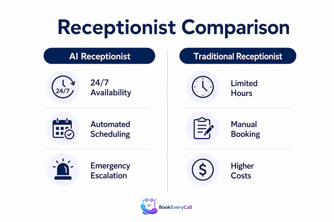 Infographic comparing AI and traditional receptionists