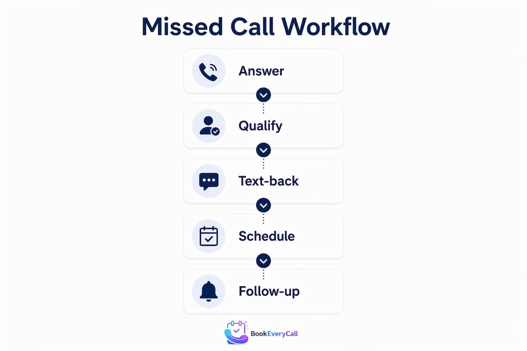 Infographic showing steps to handle missed calls