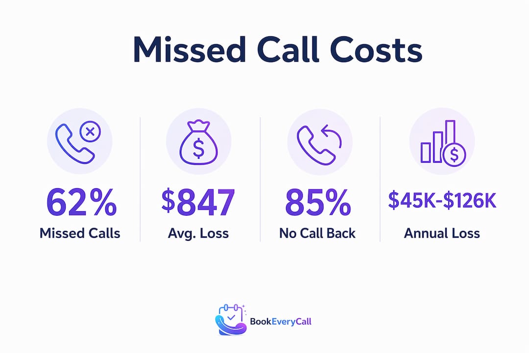 Infographic showing key statistics about missed call losses