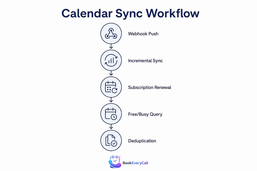 Infographic depicting calendar sync workflow steps