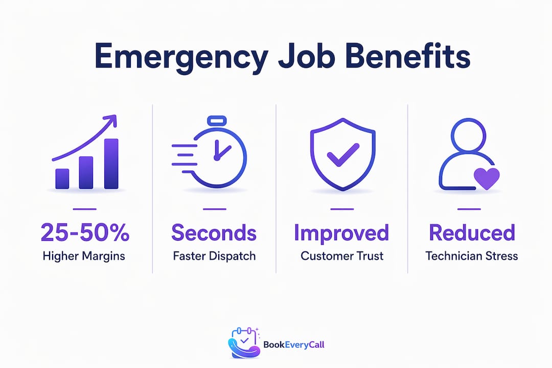 Infographic showing key benefits of emergency job booking