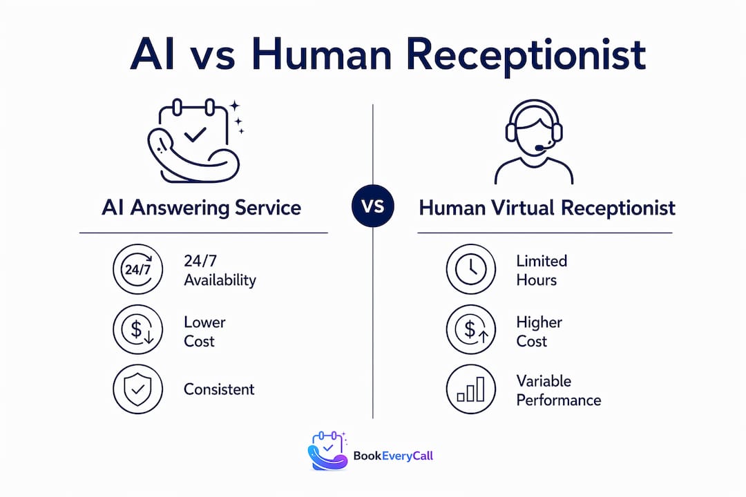 Infographic comparing AI and human receptionists