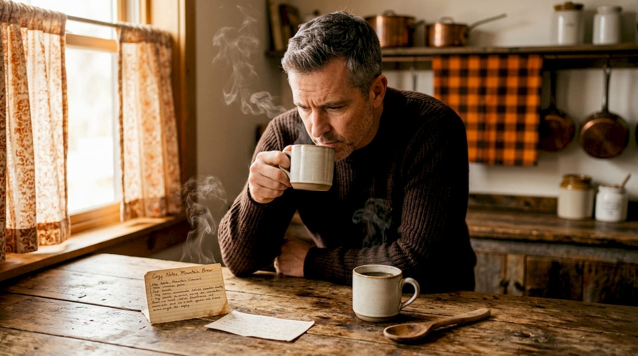 Man compares fresh and reheated coffee mugs