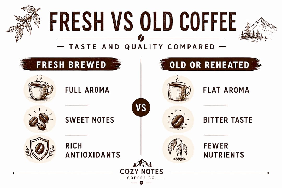 Infographic comparing fresh and old coffee