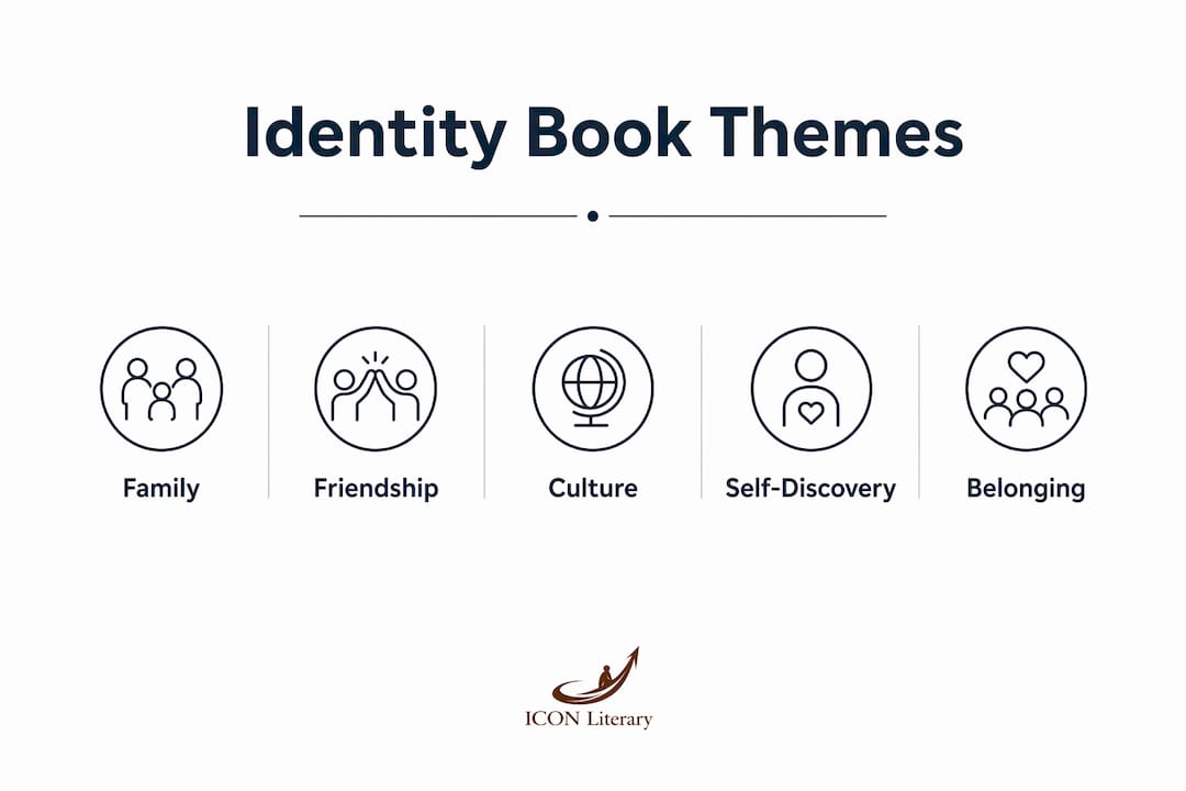 Infographic illustrating key themes in identity books