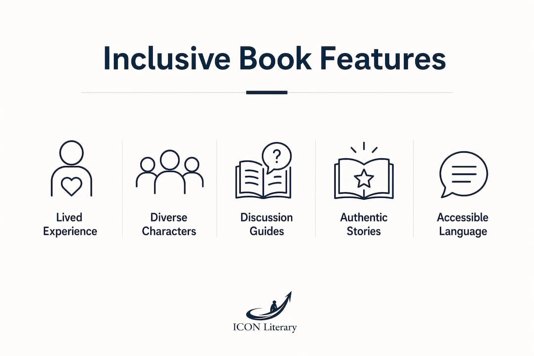 Infographic showing key features of inclusive picture books